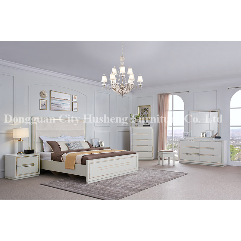 Modern Elegant Bed Set bútorzat Nagy Fehér Fényes Festéssel